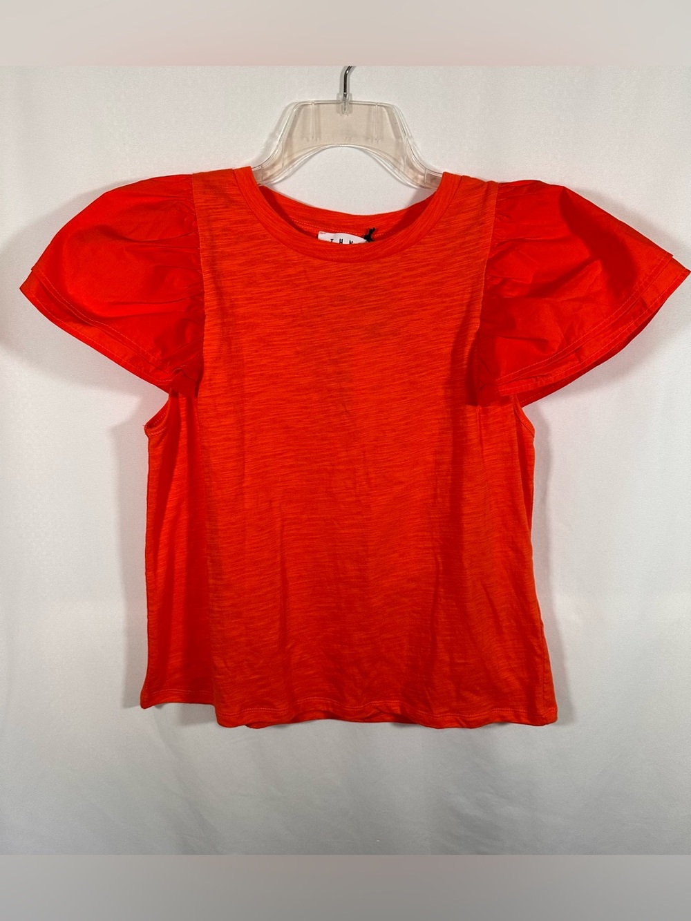 NWT THML Clothing Orange Flutter Ruffle Sleeve Top Size M